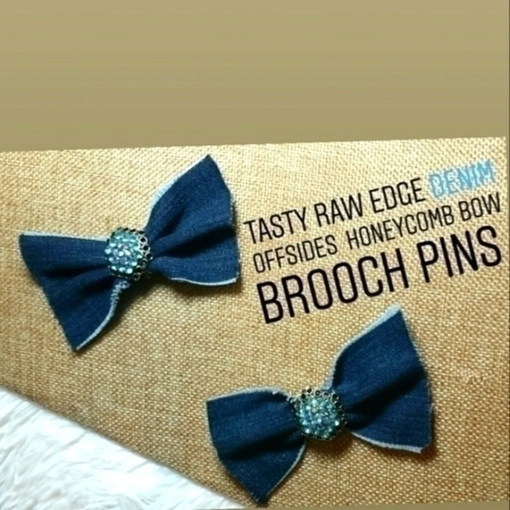 Tasty Raw Edge Denim Honeycomb Bow Brooch